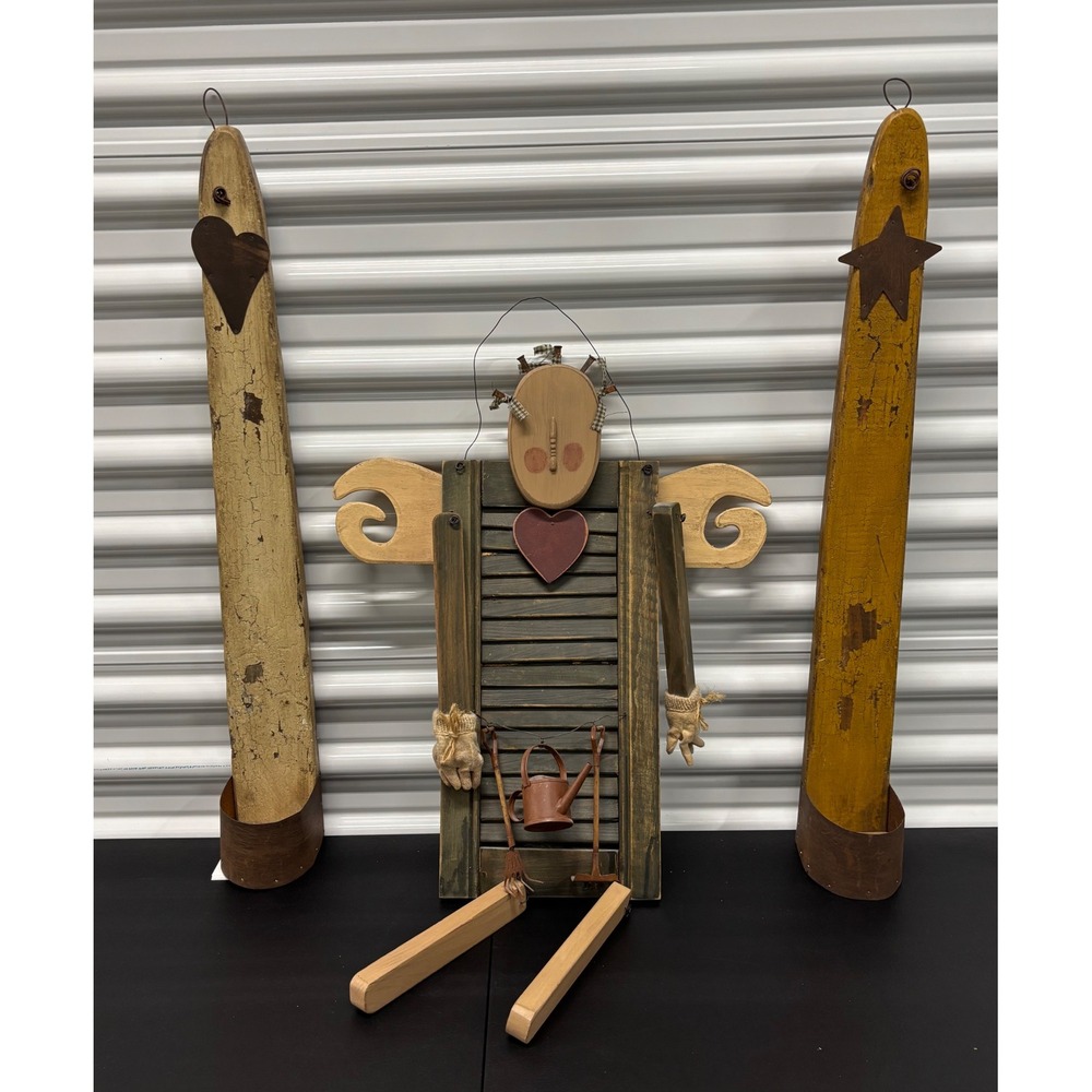 Sue A Baillargeon Designs Primitive Folk Art Angel & Candle Sconces Set 3pc